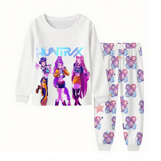 Pop Stars Dem on Hunter Pajamas Set,HUNTR/X Rumi,Mire Zoeyy Kids Long Sleeve Pajamas,Huntrix Printed Fashion Suit Skirt Round Neck Long Sleeve Top Pants