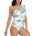 thumbnail image 3 of Fotbe Leaf Print Green Women's One Piece Swimsuits One Shoulder Swimwear Ruched Tummy Control Bathing Suits Cutout Monokini-Large, 3 of 7
