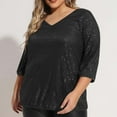 thumbnail image 6 of ZyeKqe Plus Size Sequin Tops for Women 3/4 Length Sleeve Top Casual V Neck Blouses Sparkly Glitter Loose Fitted Top, 6 of 9