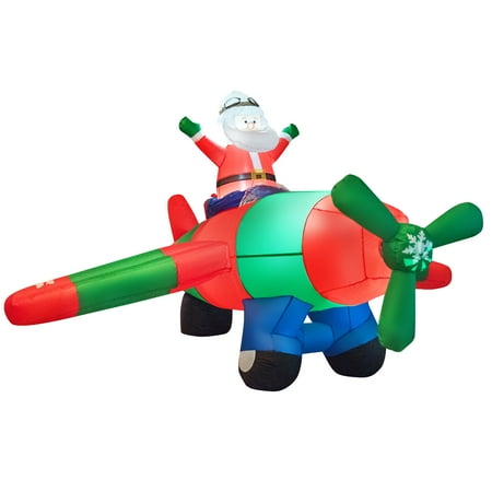 Costway 8ft Led Inflatable Christmas Santa Claus Flying Airplane