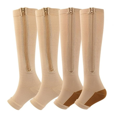 

Baywell Zipper Compression Socks for Women Men - Calf Knee High 20-30mmHg Open Toe Compression Stocking - Non-Slip Sport Runing Socks Leg Support Stocking S-2XL/ US 5-17