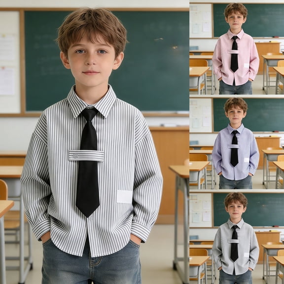 Tshirts for Kids Boys Classic Long Sleeve Dress Shirt with Detachable Tie Formal Wear Baby Tees Grey 100