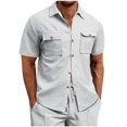 thumbnail image 2 of ZOYOEN Mens Waffle Knit Button Down Shirts- Short Sleve Casual Summer Beach Shirts with Pockets Gray Size 2XL, 2 of 7