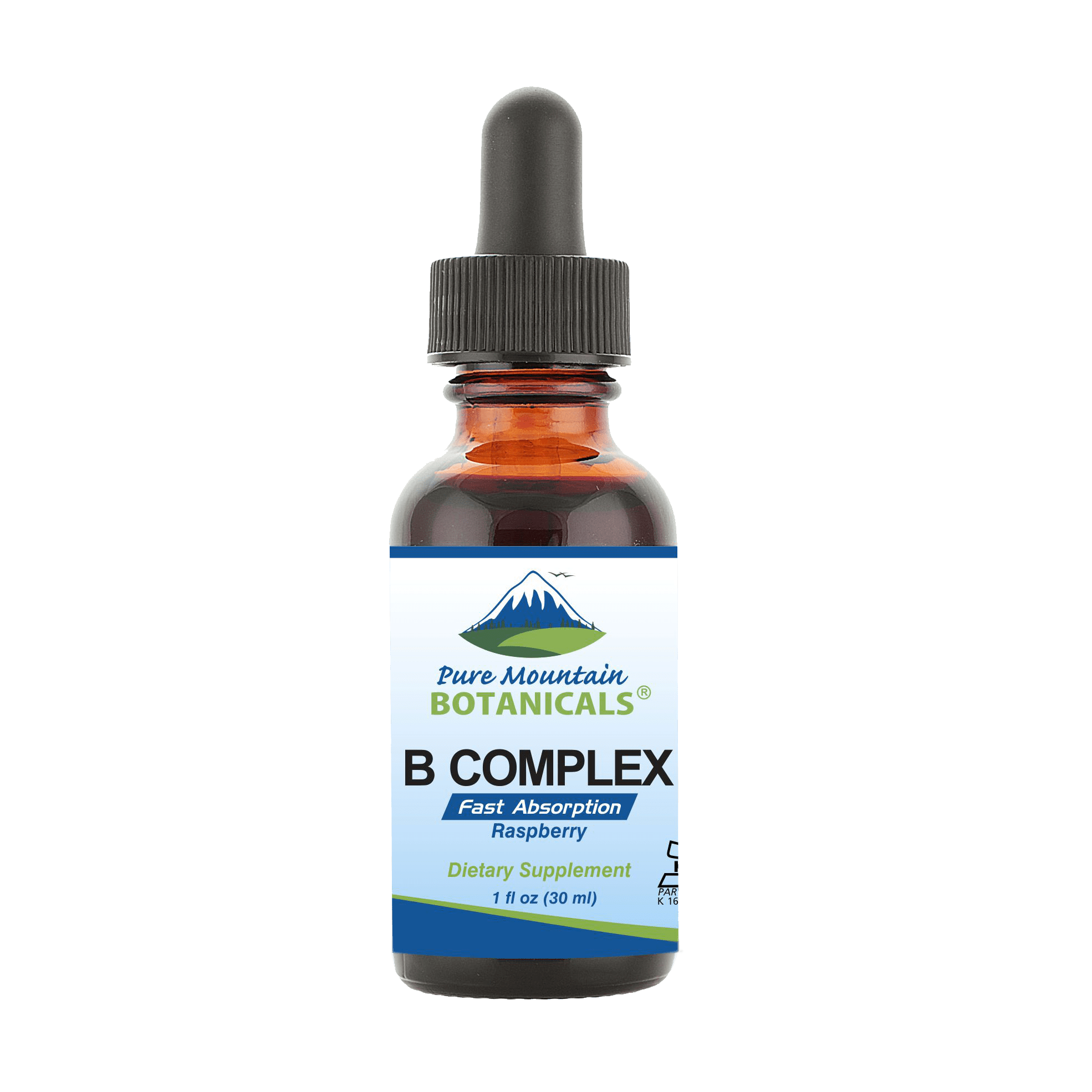 Vitamin B Complex Liquid with Raspberry Flavor Kosher Herbal Supplements Brown Glass Bottle (1