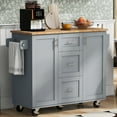 thumbnail image 2 of EUROCO Kitchen Island Cart Rolling Kitchen Island with Storage, Rubber Wood Top,3 Drawers,2 Slide-Out Shelf and Internal Storage Rack(Grey-51.49” x 17.00” x 36.85”), 2 of 8