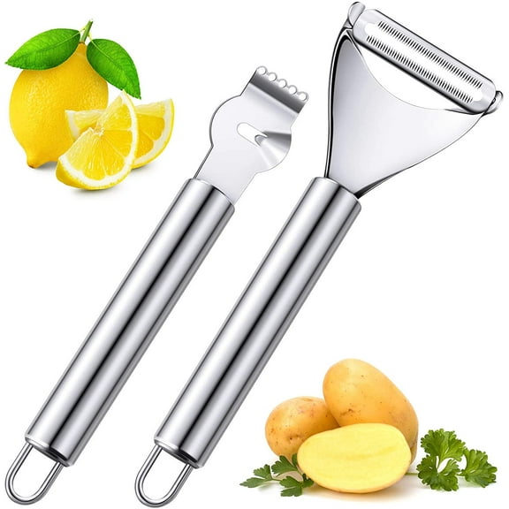 2 Pieces Stainless Steel Lemon Citrus Peeler with Channel Knife and Orange Lemon Peelers for Cocktails Fruit Grater Zester Tools for Kitchen Bar Restaurant