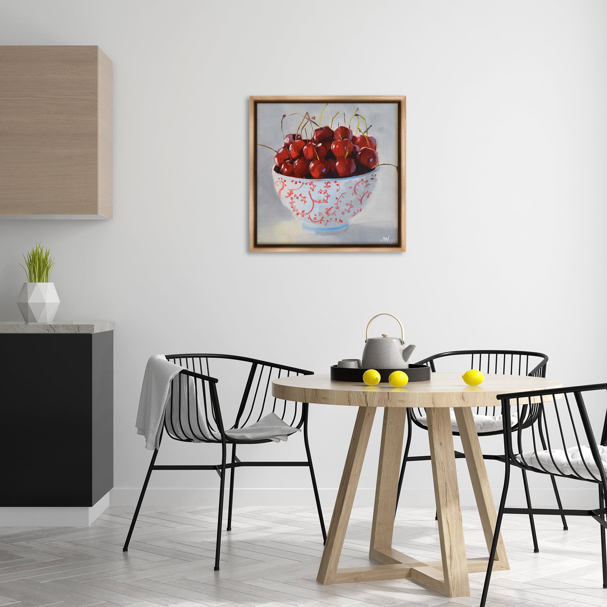 Stupell Industries Cherries in Ornate Bowl Food & Beverage Painting Brown Floater Framed Canvas Art Print Wall Art, 25 x 25