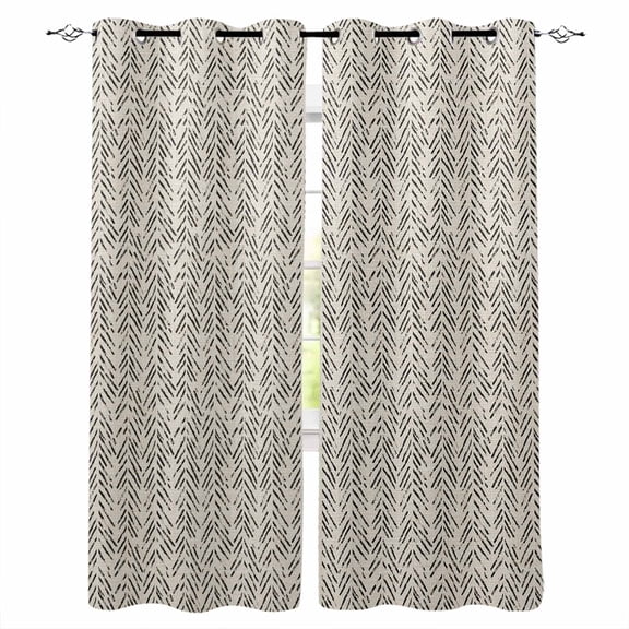 Beige Black Striped Blackout Curtains 45 Inches Long for Bedroom, Abstract Modern Art Irregular Stripe Thermal Insulated Room Darkening Black Out Window Curtain Panels Grommet Drapes for Living Room