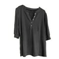 thumbnail image 3 of Summer Tops for Women 2025 Trendy Casual Puff Short Sleeve Shirts Summer Henley V Neck T Shirt Tunic Tops (Gray XL), 3 of 3