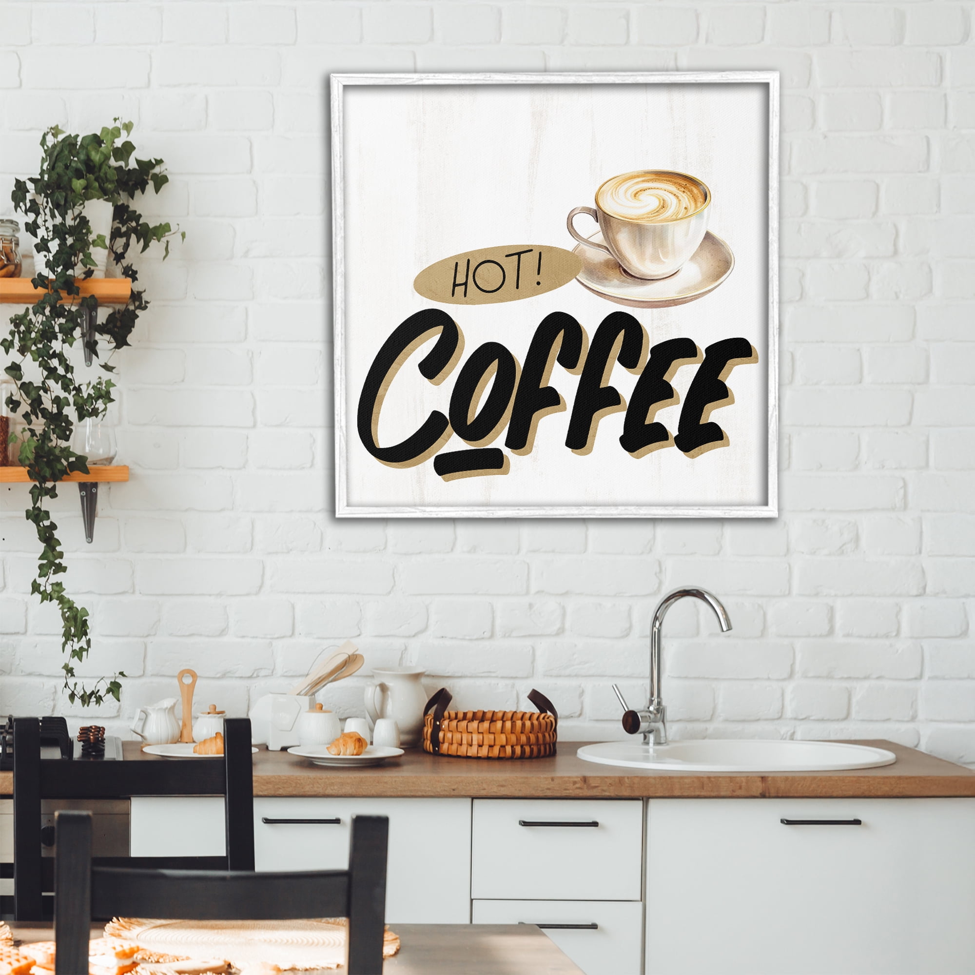 Stupell Industries Retro Fresh Hot Coffee White Framed Giclee Art, design by Kim Allen