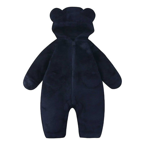 KAUOD Boys Girls Front Zipper Hooded Jumpsuits Fuzzy Padded Winter Snowsuit Bodysuit New Born Plain Plush Warm Romper Outfits