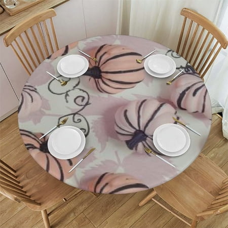 BANET Halloween Tablecloth Happy Halloween Pink Pumpkin Tablecloth Washable Round Tablecloth Reusable Table Cloth for Home Party Dining Table Decor 38 -42