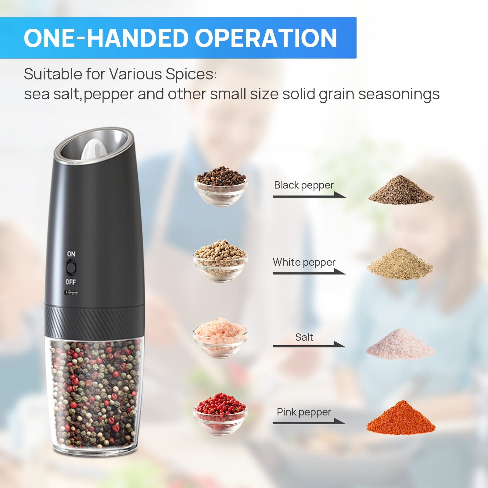 AGCAN Gravity Electric Salt and Pepper Grinder Set, Rechargeable Automatic Salt and Pepper Mill Set with LED Light, One Hand Operated, Adjustable Coarseness, 9 oz Large Capacity, 2 Pack