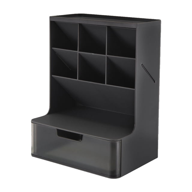 Transemion Storage Box Desktop Organizer Large Capacity Dust-proof Space-saving High-strength Stationery Portable Cosmetic Case Black Shelf Gray Drawer