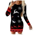 thumbnail image 3 of Robe Noire Femme Mode Décontractée Col Rond Imprimé de Noël Manches Longues Bodycons Mini Robes, 3 of 6
