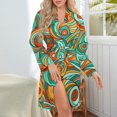 thumbnail image 4 of Swirling Robe de Pyjama Rétro des Années 70, Imprimé Lignes Abstraites, Manches Longues, Mode, Col en V, Automne, 4 of 5