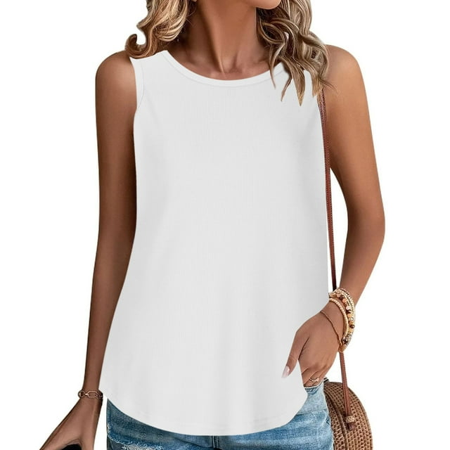 LSLJS Mode Women's Printemps/été Décontracté Round Neck Sans Manches Tank Top Blouse, Womens Tank Tops