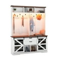 thumbnail image 3 of Uforic Hall Tree with Coat Rack & Shoe Storage Bench, Farmhouse Farmhouse Entryway Storage Organizer with LED Light, White, 3 of 9