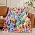 thumbnail image 2 of SPXUBZ Cute Colorful Plush Rabbits Gathering Flannel Throw Blanket Soft Warm Cozy Fleece Blanket for Kids Girls Bedroom Decor, 2 of 5