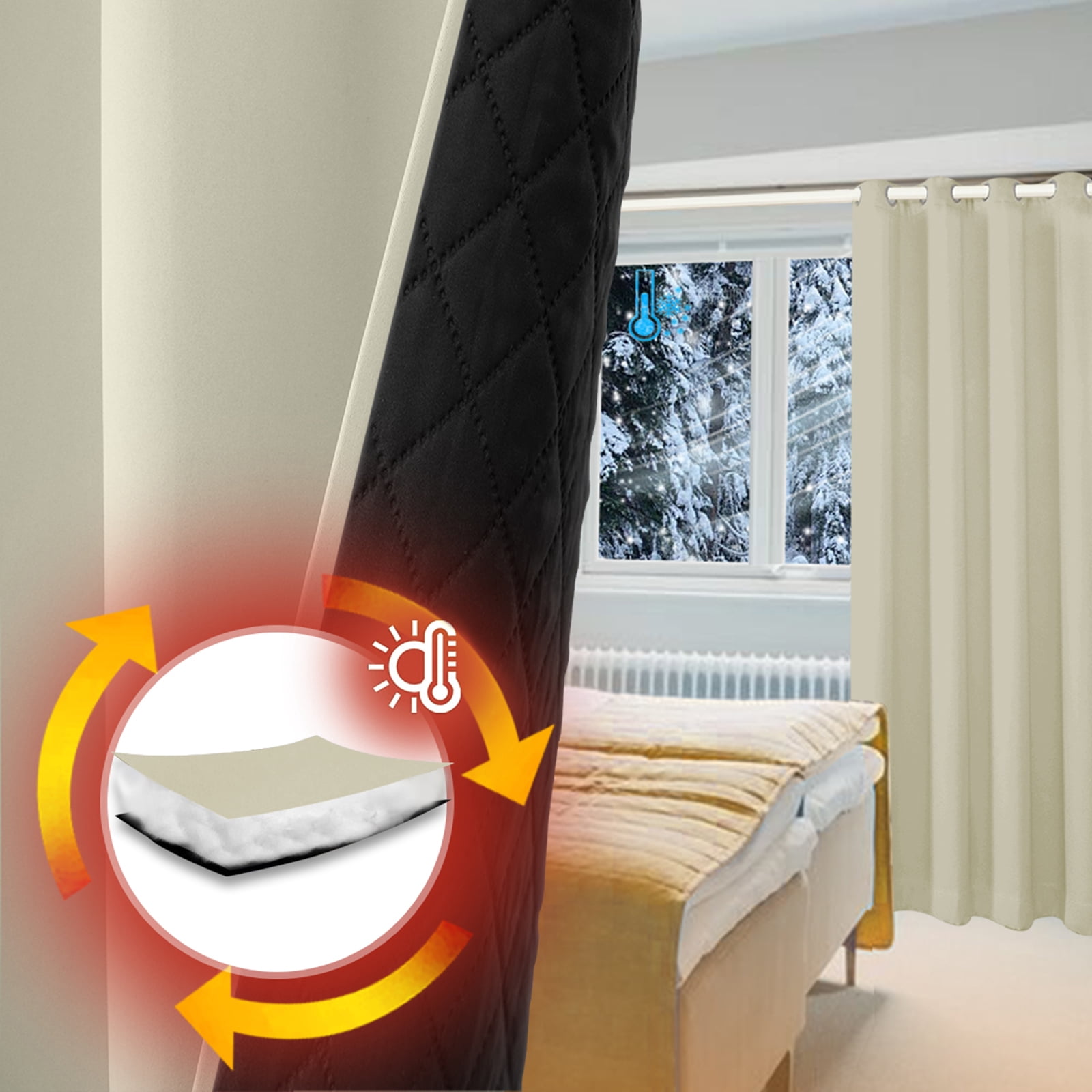 Lapalife Outdoor Curtain for Winter, 100% Blackout Waterproof Windproof Quilted Heavy Duty Curtain Cold Blocking Thermal Isolate for Living Room, Bedroom, 52"x 108", 1 Panel