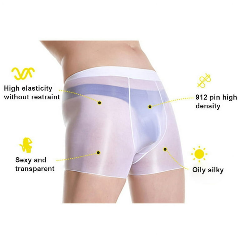 Men Oil Shiny Glossy Pantyhose Boxers Briefs Transparent U Convex