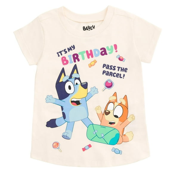 Camiseta Bluey Bingo Birthday para niñas pequeñas, blanca, 3T