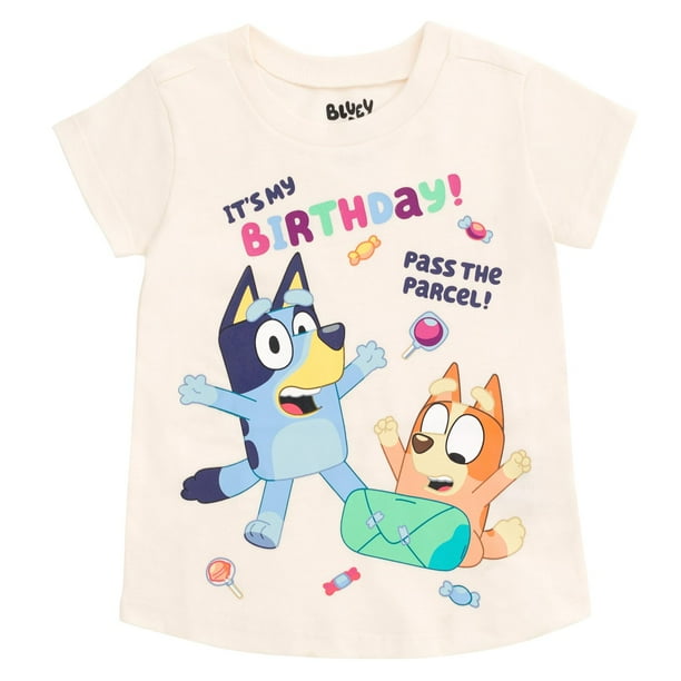 Camiseta de cumpleaños para niñas pequeñas Bluey Bingo, blanca, 2T