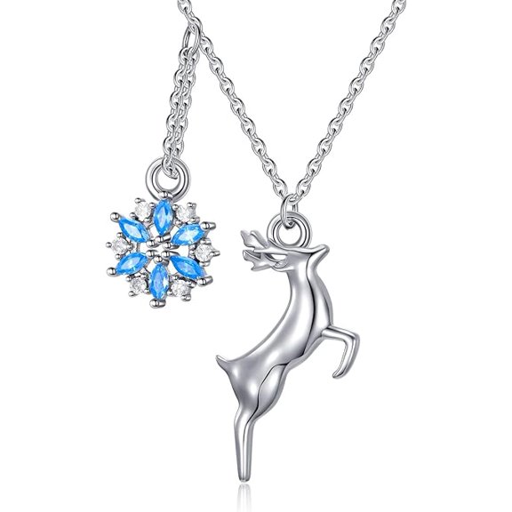 CACA LADY Deer Necklace for Women 925 Sterling Silver Deer with Snowflake Pendant Christmas Necklaces for Women