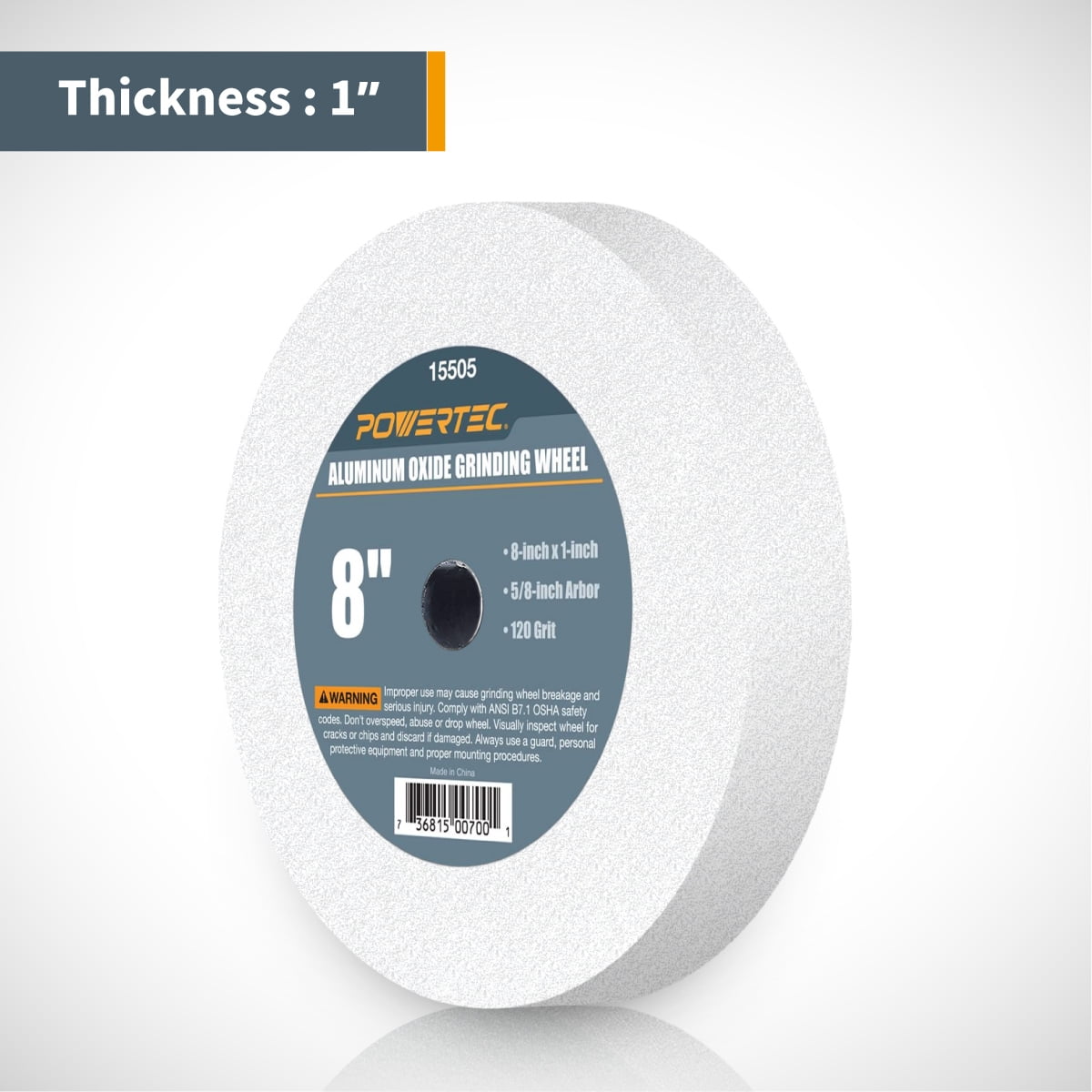POWERTEC Bench Grinder Wheel + Diamond Wheel Dresser 8 Inch 120 Grit, White Aluminum Oxide Grinding Wheel for Bench Pedestal Grinder, 1" Thick 5/8" Arbor, Sharpening Shaping Blade, Chisel, Drill Bits