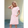 thumbnail image 4 of Women'S Summer Striped Short Sleeve T Shirt Dress Casual Tie Waist with Pockets Pink M, 4 of 7