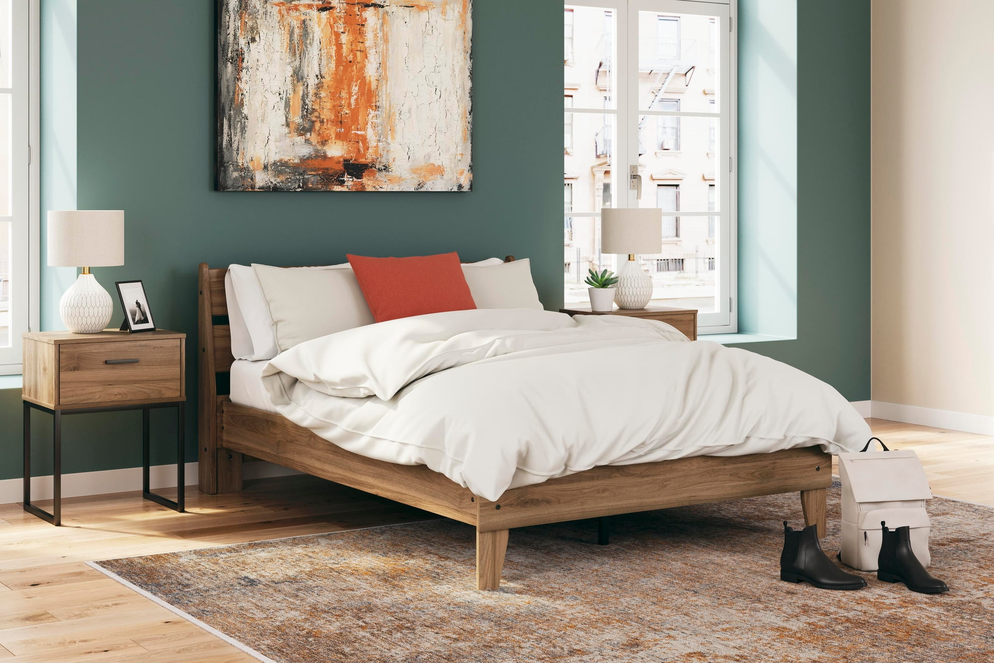 Signature Design by Ashley Deanlow Full Mid-Century Panel Headboard, Honey Brown