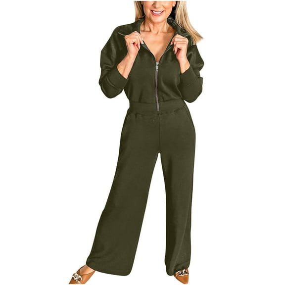 XWSHYW Womens Jumpsuits Fashion Long Sleeve Solid Color Romper Leisure Loose Fit Comfort Waist Long Jumpsuits