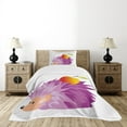 thumbnail image 4 of Ambesonne Hedgehog Quilted Bedspread Set 2 Pcs, Abstract Animal Apple, Twin Size, Violet Orange Green, 4 of 5