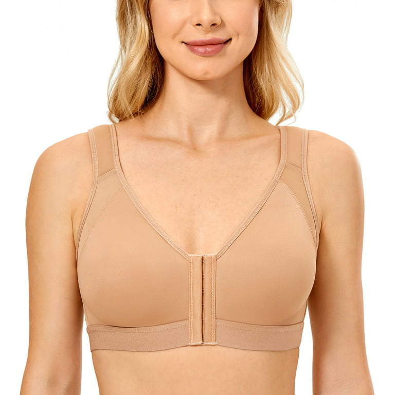 DELIMIRA Women's Full Coverage Front Closure Wire Free Back Support Posture  Bras For Woman Unlined Bras - Walmart.com