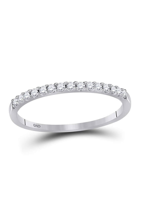 14k White Gold Round Diamond Womens Slender Stackable Size 8 Wedding Band 1/6 Cttw
