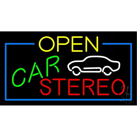 Red Open Car Stereo LED Neon Sign 13 x 24 - inches, Clear Edge Cut Acrylic Backing, with Dimmer - Bright and Premium built indoor LED Neon Sign for Computer & Electronics store decor.