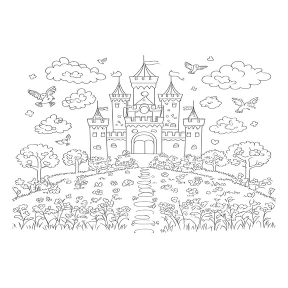 Line Art Castle Pattern 12x18in Heat-Resistant Non-Slip Place Mat, Durable and Wrinkle-Resistant