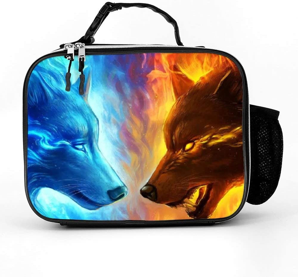 Removable Shoulder Reusable Yin Yang Ice Fire Flaming Cool Wolf Lunch Bag Hot Cold Lunch Box For Womens Mens Boys Girls Litchi Pu Leather Walmart Com Walmart Com
