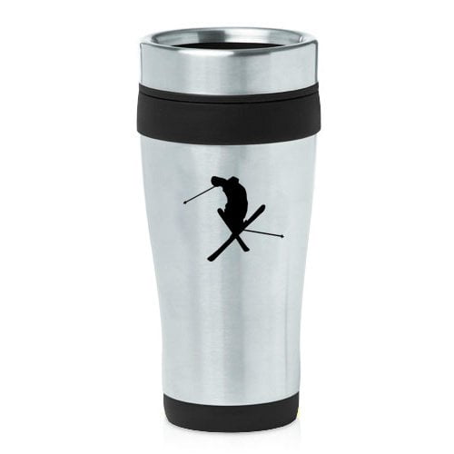 16oz Insulated Stainless Steel Travel Mug Ski Skier Extreme Sports Trick (Black ) by