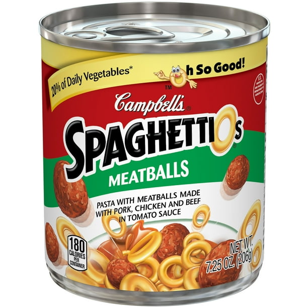 Campbell S Spaghettios Canned Pasta With Meatballs 7 25 Oz Can Walmart Com Campbell S Spaghettios Canned Pasta With Meatballs 7 25 Oz Can Walmart Com