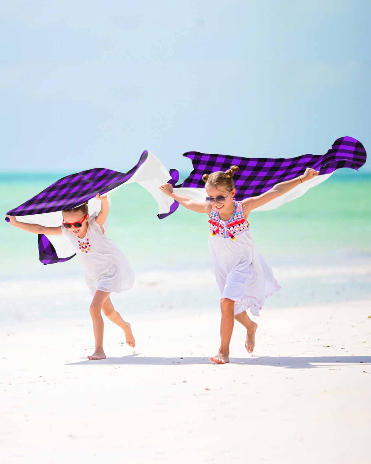 Black Purple Plaid Beach Towels Oversized Super Absorbent, Farmhouse Simple Buffalo Checked Lightweight Bath Towel Quick Dry Sets For Bathroom/Pool/Rv Camping/Beach Play/Gym Room/Picnic 31"x62"