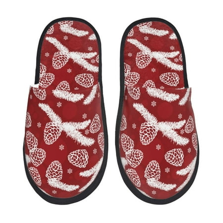 

Fuzoiu Christmas Holiday Pinecone Print Unisex Furry Slippers Plush Indoor Shoes Trendy House Slippers Anti-Skid EVA Sole House Shoes for Home Office and Travel -Medium