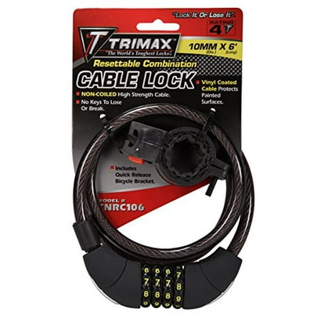TRIMAX NON COILED RESETABLE COMBO CABLE LOCK 10MM X