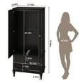 thumbnail image 2 of CBJCBJ 70"Mid-Century Wood Armoires Wardrobe Closet, Bedroom Clothing Storage Cabinet with Hanging Rail, Black, 2 of 6