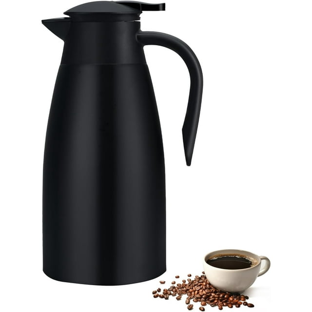 2 Litre Thermal Coffee Carafe Jugs, Vacuum Jug Stainless Steel Double-Wall Vacuum Insulated Coffee Pot Coffee Plunger, Juice/Milk/Tea Insulation Pot (Black)