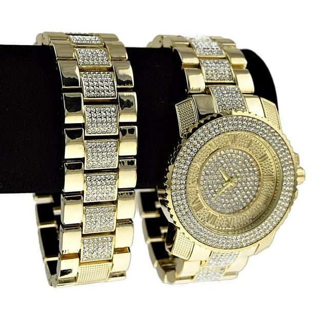 Techno Trend - Men's Big Hip Hop Watch & Bling Bracelet Roman Numerals