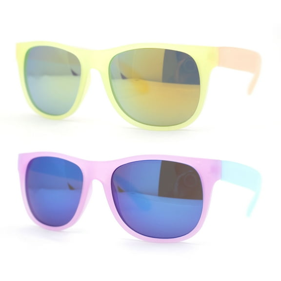 (2-Pack) Photochromic Color Changing Frame Matte Sport Horn Rim Sunglasses 1 Pink 1 Yellow