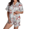thumbnail image 2 of Pyjama pour Femmes en Satin de Soie à Imprimé Graphique, Mignon, Tenue de Nuit, Boutons, Hauts à Manches Courtes, Ensembles de Shorts, 2 of 5