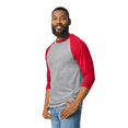thumbnail image 4 of Gildan Heavy Cotton Raglan Three-Quarter Sleeve T-Shirt Unisex Classic fit Tee, Men's Raglan T-Shirt, Sport Grey/ Red XL, 4 of 6