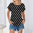 thumbnail image 3 of Women’s Short Sleeve Polka Dot Print Loose Fit Crew Neck Casual Blouse Lightweight Soft Fabric Top for Daily Wear Black L, 3 of 6
